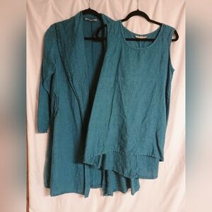 Bryn Walker Blue Linen Tank Top and Cardigan Set